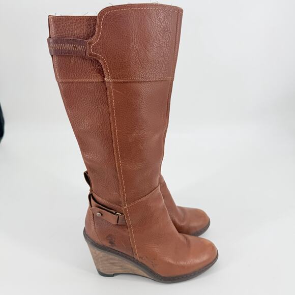 Timberland Stratham Heights Womens Brown Leather Wedge Tall Knee Boots 9 Lined - Picture 8 of 16